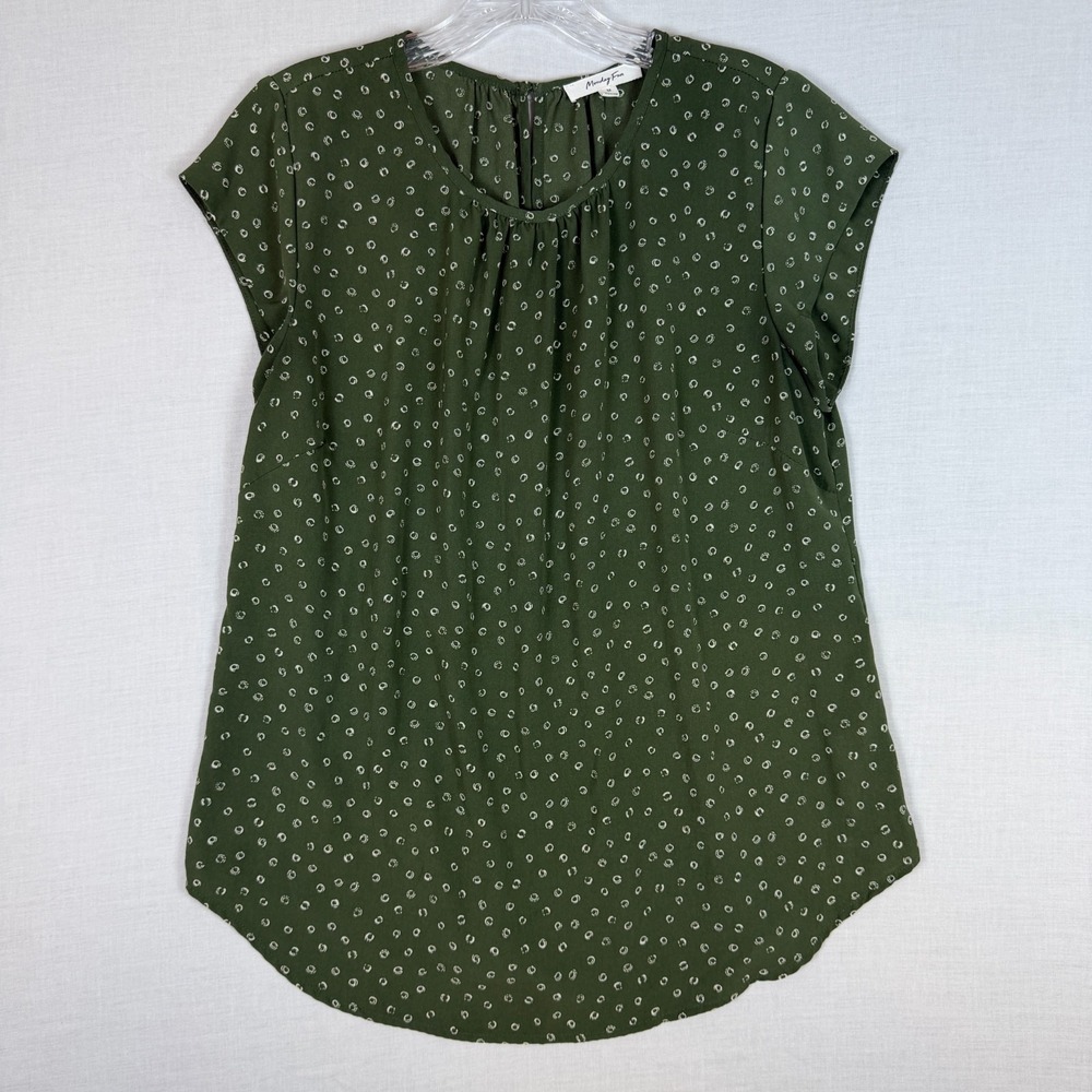 Monday Fun Blouse Green Polka Dot Womens Medium Keyhole Back